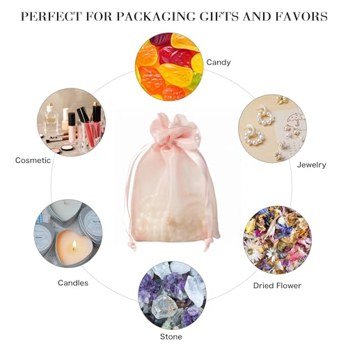 QIANF 20 Pcs Pink Small Organza Bags 4X6 inch for Wedding Favors with Drawstring, Mini Mesh Gift Bags Jewelry Pouch for Ca...