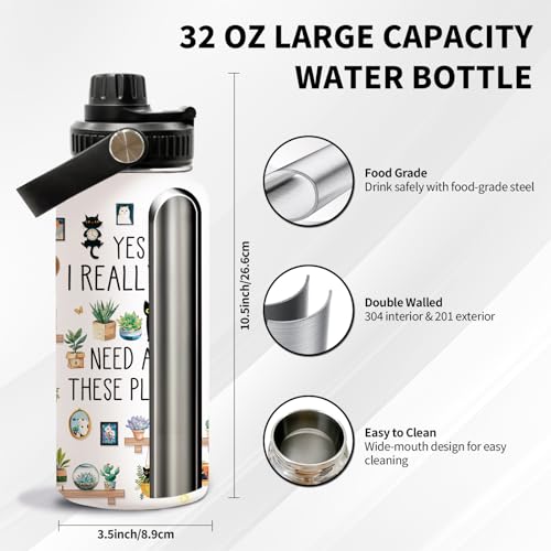 Uibunoo Gardening Gifts for Women, Plants Cat Water Bottle with Lid 32oz, Garden Gift for Plant Lovers Gardeners Lady Wome...