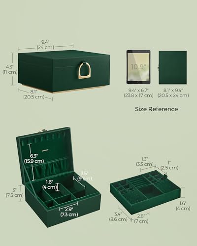 SONGMICS 2-Layer Jewelry Box, Jewelry Organizer with Handle, Removable Jewelry Tray, Jewelry Storage, Floating Effect, 8.1...