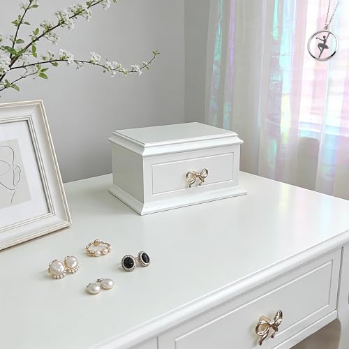 Liou PapaQ White Musical Jewelry Box with Ballerina for Girls and Women, Wooden Storage Organizer with Mirror,Swan Lake Tu...