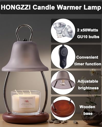 HONGZZI Candle Warmer Lamp with Timer & Dimmer - Electric Candle Light Warmer for Jar Candles, Adjustable Brightness, 2 Re...