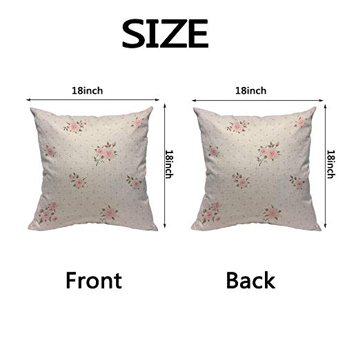 HOSNYE Floral Polka Dot Background Throw Pillow Case Cushion Covers Shabby Chic Style Pattern with Pink Roses Cotton Linen...