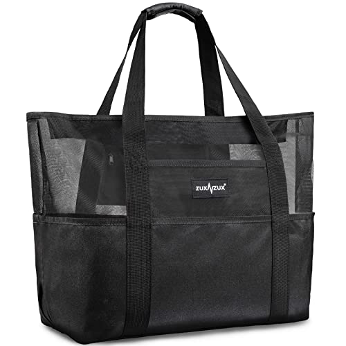 ZUXNZUX Mesh Beach Bag - Large Waterproof Beach Tote Bag with Zipper, Oversized Foldable Lightweight Family Swim Bag Vacation