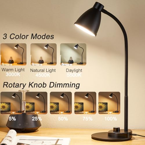 BOHON LED Desk Lamp with USB Charging Port 3 Color Modes Dimmable Reading Light Intelligent Induction Auto Dimming Task La...