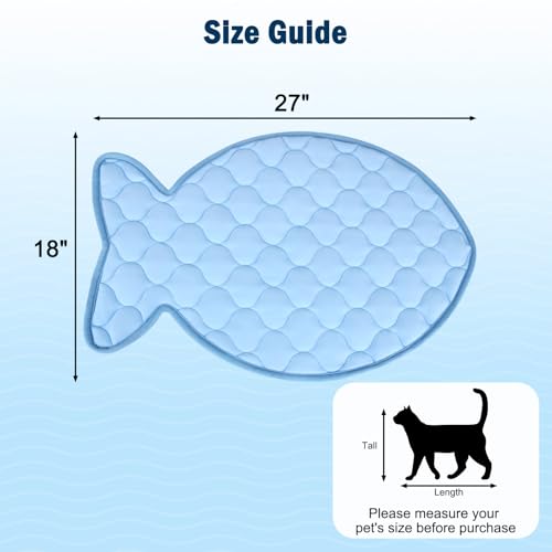 SZEE Cat Cooling Mat, Pet Cooling Mat for Cats & Small Dogs, Summer Cooling Pad, Machine Washable, Fish-Shaped, for Bed, S...