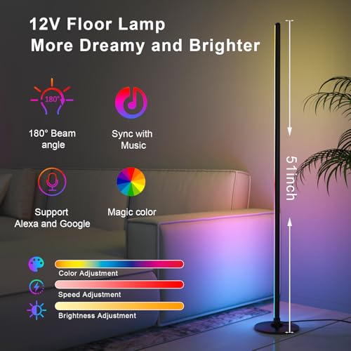 Lanmonlily Corner Floor Lamp, Smart RGB LED Corner Lamp with Alexa, Smart Modern Floor Lamp with Music Sync, Timer Settin...
