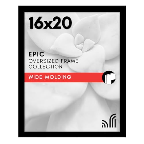 Americanflat 16x20 Picture Frame with Polished Plexiglass - Black Picture Frame - Wide Photo Frames Made of Engineered Woo...