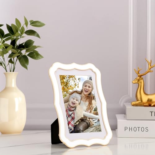 GorYeeFine High End Zinc Alloy 4x6'' White Photo Frame,Classic Vintage Scalloped Design with Enamel Finish & 3.5x5'' Premi...