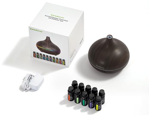 InnoGear Aromatherapy Diffuser & 10 Essential Oils Set, 400ml Diffuser Ultrasonic Diffuser Cool Mist Humidifier with 4 Tim...