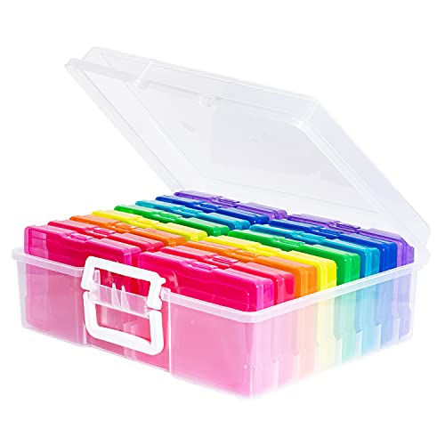 novelinks Transparent 4" x 6" Photo Cases and Clear Craft Keeper with Handle, 16 Inner Photo Organizers & Photo Storage Bo...