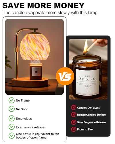 WangshengLe Stained Glass Candle Warmer Lamp with Dimmable 7-Level Brighness, Adjustable Height with 2/4/8H Timer, Home De...