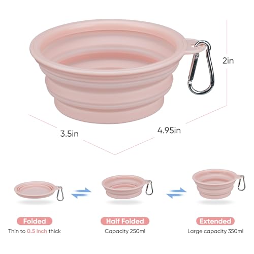 2-Pack, LeeRound Small Medium Collapsible Dog Water Bowl for Travel, Food-Grade Silicone Bowl, Portable Dog Bowl with Hoo...