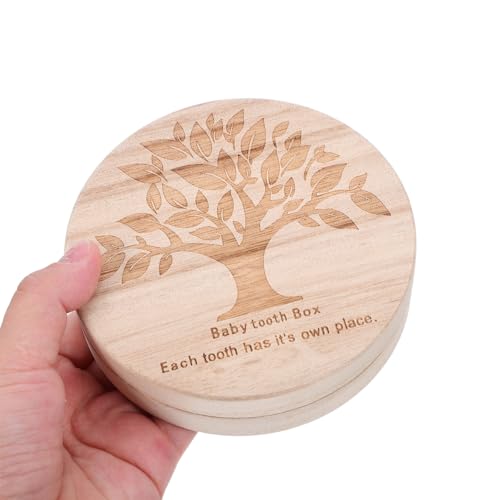 Toddmomy Baby Tooth Box 4.72X4.72X1.37In Wooden Keepsake Storage Case for Newborns Kids Tooth Holder Memory Collection Gift