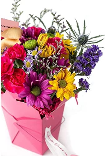 Pretty In Pink Fresh Cut Live Flowers Arranged in a Takeout Container with your Personal Message Tucked Inside a Fortune C...
