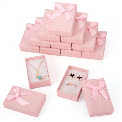 Craftdady 12 pcs Jewelry Gift Box Set Empty Packaging Cases with Bowknot Rectangle Cardboard Paper Jewelry Boxes with Lid ...