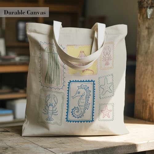 TOTEUSVIA Aesthetic Canvas Tote Bag, Cute Reusable Bags for Women with Inner Pocket
