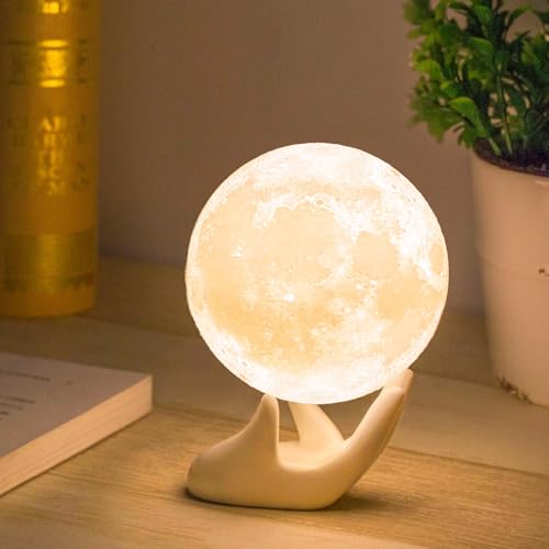 Mydethun 3.5 Inch 3D Moon Lamp – Birthday Gifts for Women, Mood Lighting w/Ceramic Base, White Elephant Gifts for Teenage ...