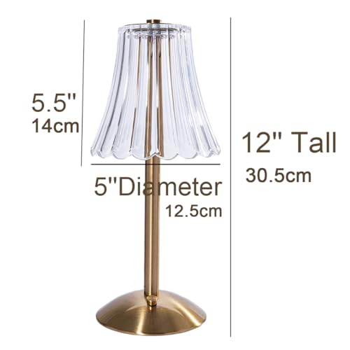 HEQET Cordless Table Lamps for Home,Table,Dining Room, Gold Rechargeable Lamps, USB Charge 12'' Tall LED Brass Portable Ou...