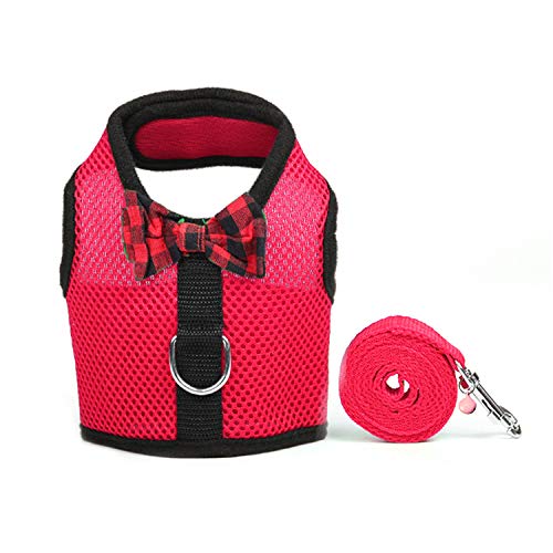 Rypet Small Animal Harness and Leash - Soft Mesh Pet Harness with Safe Bell, No Pull Comfort Padded Vest for Small Pet Red