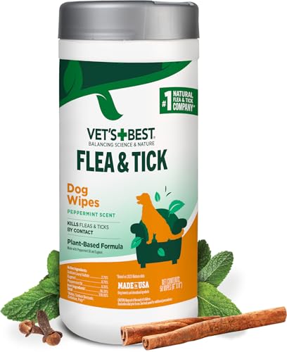 Vet’s Best Natural Flea and Tick Wipes for Dogs, Plant-Based Wipes for Flea and Tick Prevention Certified Essential Oils, ...