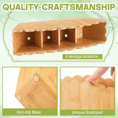 Jetec Scalloped Bamboo Wooden Pencil Holder, Desk Holder with 4 Slots for Desk Organizer Makeup Brushes Pens and Remote St...