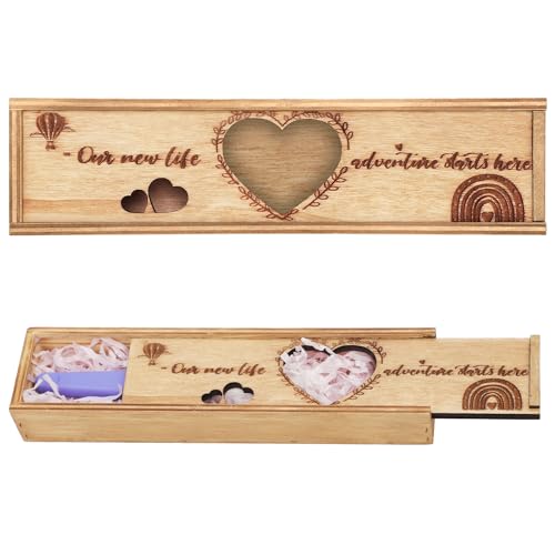 Pregnancy Test Keepsake Box, Heart-Shaped Hollow Pregnancy Announcement Box Wooden Baby Reveal with Letter Souvenir Collec...