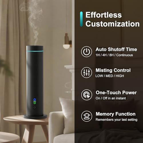 Waterless Diffuser, 1000 Sq.Ft Coverage, Essential Oil Diffuser– Plug-in Only, Remote Control, Adjustable Mist Mode, Mood ...