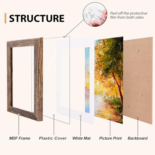 Fixwal 5x7 Picture Frame, Display Pictures 4x6 with Mat or 5x7 Without Mat, Brown Photo Frames for Wall Mounting or Tablet...