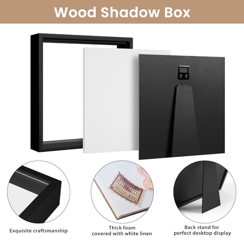 Califortree 8x8 Shadow Box Frame with Soft Linen Back - Push Pins Included, Memory Box Display Case for Flower, Tickets an...