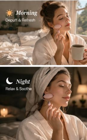 Face Roller & Gua Sha Set for Facial Massage, Reduce Puffiness & Wrinkles, Cooling Skin Care Tool for Face Neck Eyes, Rela...