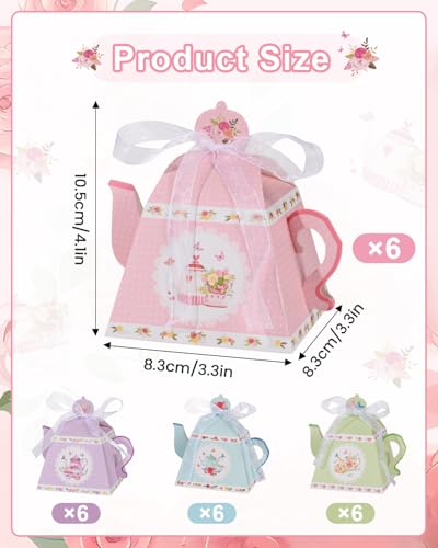 Liobelon 24 Pieces Floral Tea Party Favors Boxes Centerpiece Table Decoration Teapot Favor Boxes Tea Party Treat Gift Boxe...