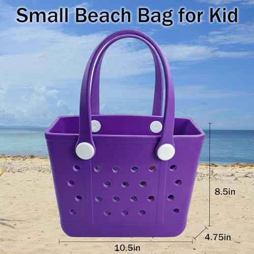 Juyeesm Small Rubber Beach Bags for Kids, Waterproof Sandproof Rubber Tote Bags Pool Bag for Travel, Boat, Sport