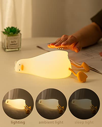 HAPPYBAG LED Lying Flat Duck Night Light, 3 Level Dimmable Nursery Nightlight,Cute Lamps Silicone Squishy Light Up Duck,Re...