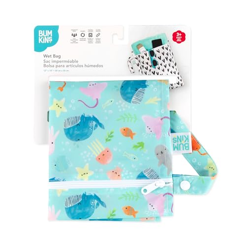 Bumkins Waterproof Wet Bag for Baby, Travel, Swim Suit, Cloth Diapers, Pump Parts, Pool, Beach, Gym Clothes, Toiletry, Hoo...