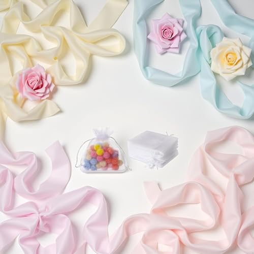 YLiiii 50Pcs White Mini Sheer Organza Gift Bags, 2x3 Breathable Storage Bag with Drawstring, Mesh Bags for Wedding Favor P...