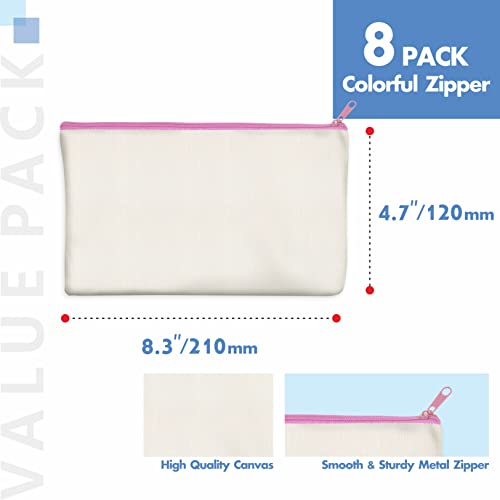 8 Pack Canvas Colorful Zipper Bags, DIY Craft Bags Travel Canvas Makeup Pouches for Cosmetic Toiletry Stationery Storage (...