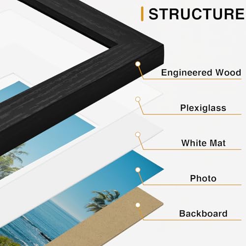Vittanly 5x7 Picture Frames Set of 12, Display 4x6 Pictures with Mat or 5x7 without Mat, Engineered Wood with Shatter Resi...
