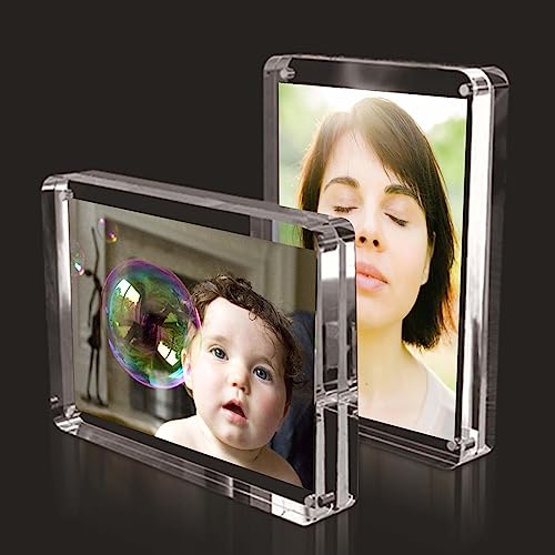 Vowcarol Acrylic Picture Frames 2.5x3.5 inches, Small Picture Frame Magnetic Photo Display Holder, Desktop Frameless Pictu...