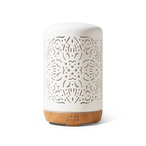 Earnest Living Essential Oil Diffuser White Ceramic Diffuser 250 ml Timers Night Lights and Auto Off Function Home Office ...