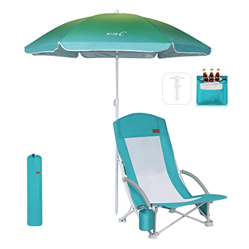 Nice C Beach Chair, Beach Chairs for Adults with Umbrella and Cooler, High Back, Cup Holder & Carry Bag & Heavy Duty Compa...
