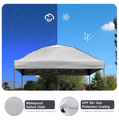 10x10 Pop Up Canopy Tent with 2 Sidewalls, Easy Up Canopy Outdoor Party Sun Shade Tent Portable Gazebo for Beach Camping E...
