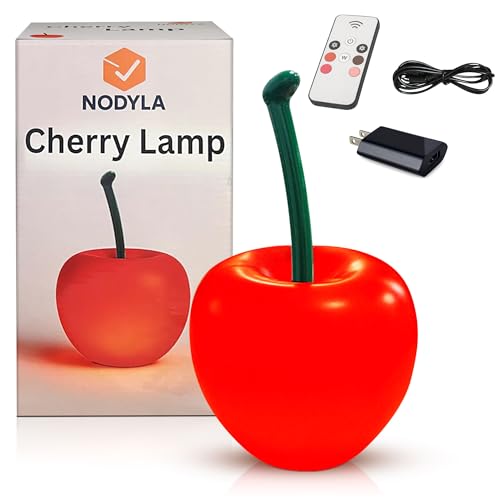 Nodyla Cherry Lamp LED Light – Unique Red Table Lamp for Bedroom, Nightstand or Living Room, Funky and Modern Desk Lamp, S...