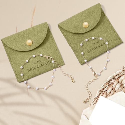 Quelay 16 Pcs Jewelry Bridesmaid Gift Pearl Bracelet Microfiber Jewelry Bag Pouch Set of 8 for Wedding Bridal Party Favor
