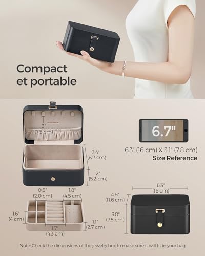 SONGMICS Jewelry Organizer Box, Travel Jewelry Case, 2-Layer Travel Case for Earrings, Necklaces, Bracelets - Portable Jew...