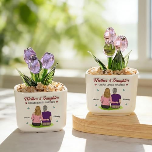 Wrappiness Glass Everlasting Tulips Pot for Women - Personalized Gifts - Glass Flowers Decor, Birthday Gift for Daughter f...