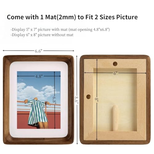 FLECHAZO 6x8 Picture Frame Wood with 5x7 Mat, Natural Solid Walnut Wooden 6 by 8 Photo Frames for Tabletop or Wall Mountin...