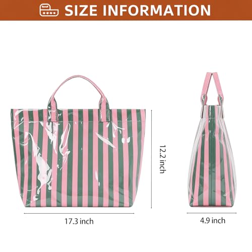 Tote Bag for Women Large Striped PVC Tote Bag Plastic Handbag Tote Bag for Work Travel