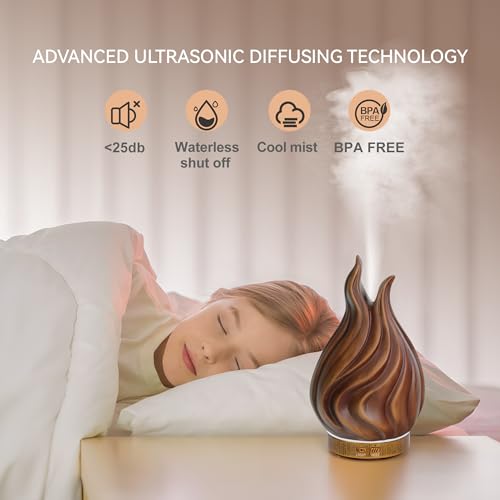 200ml Essential Oil Diffuser for Home, Wood Grain Cover Aromatherapy Diffuser, Cool Mist Humidifier with Safe Auto Shut-Of...