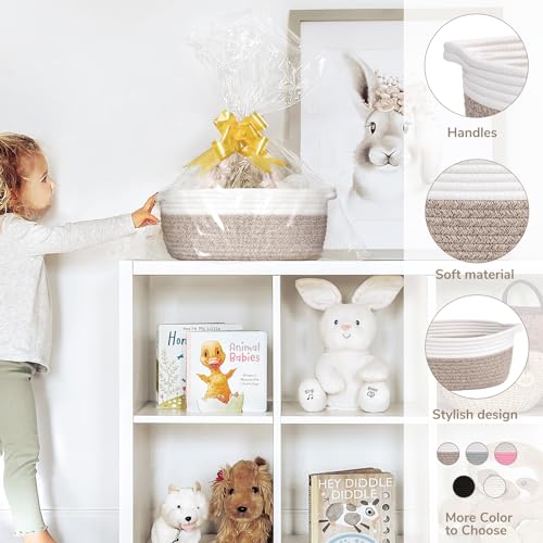 CHICVITA Gift Basket Empty to Fill, Mothers Day Basket, Small Basket with Bags & Ribbon, Dog Toy Storage, 12"x 8"x 5", Brown