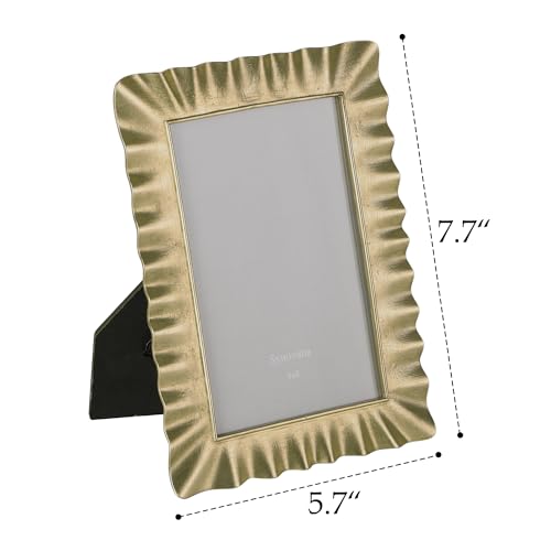 Synovana Antique Gold Picture Frame – 4x6 Vintage-Inspired Rippled Alloy Picture Frame, Golden Picture Frames for Wedding,...